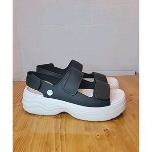 Crocs Womens 9 Skyline Platform Sandals Shoes Black White Double Straps Comfort